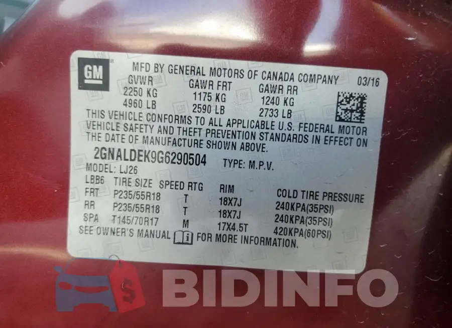 2GNALDEK9G6290504 Photo# 13