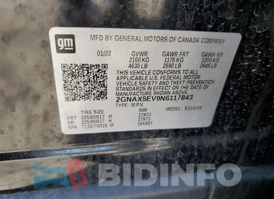 2GNAX5EV9N6117843 Photo# 13