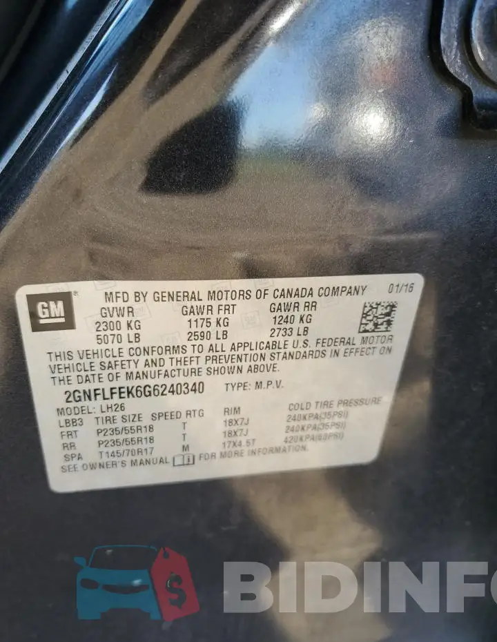 2GNFLFEK6G6240340 Photo# 13