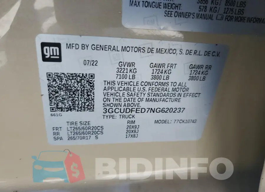 3GCUDFED7NG620237 Photo# 13