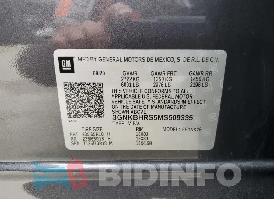 3GNKBHRS5MS509335 Photo# 13