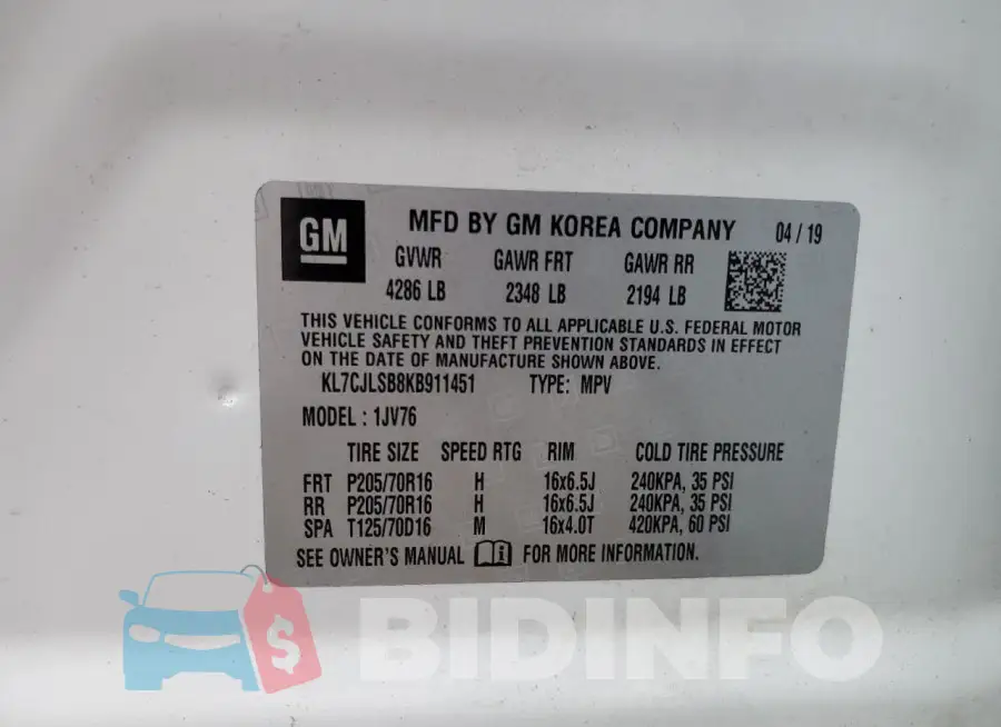 KL7CJLSB8KB911451 Photo# 14
