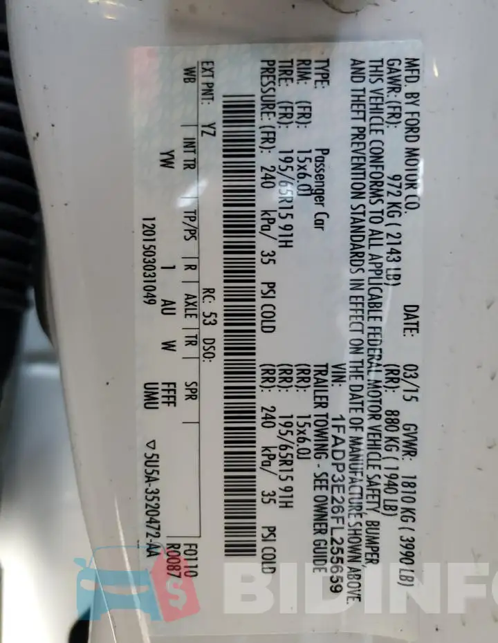 1FADP3E26FL255659 Photo# 12