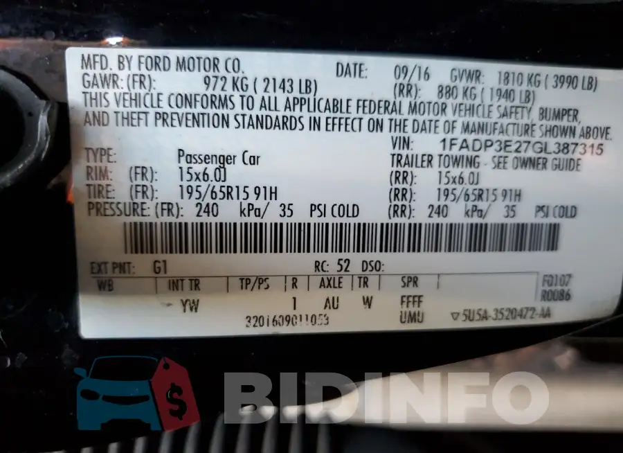 1FADP3E27GL387315 Photo# 12