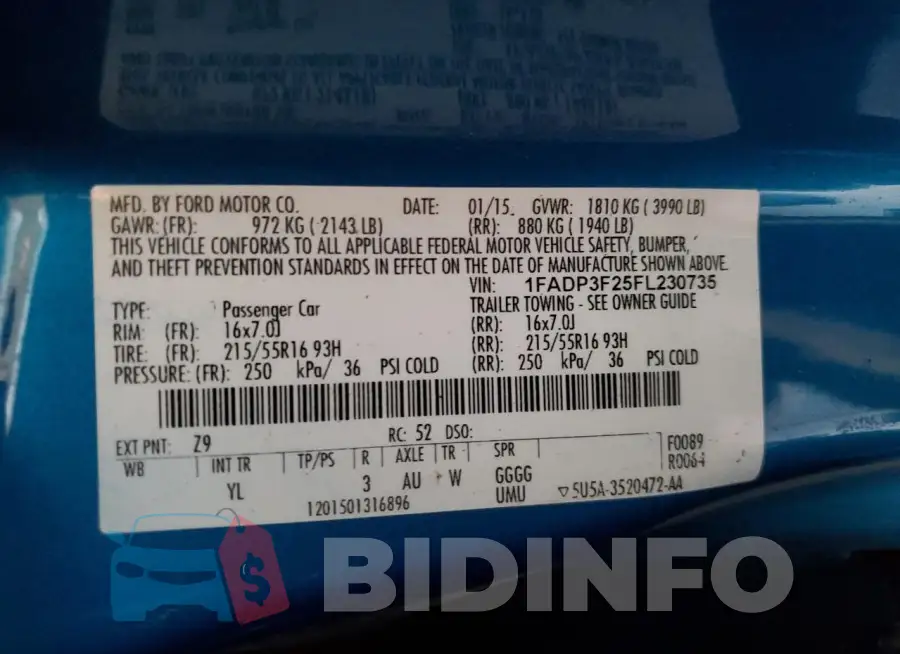 1FADP3F25FL230735 Photo# 12