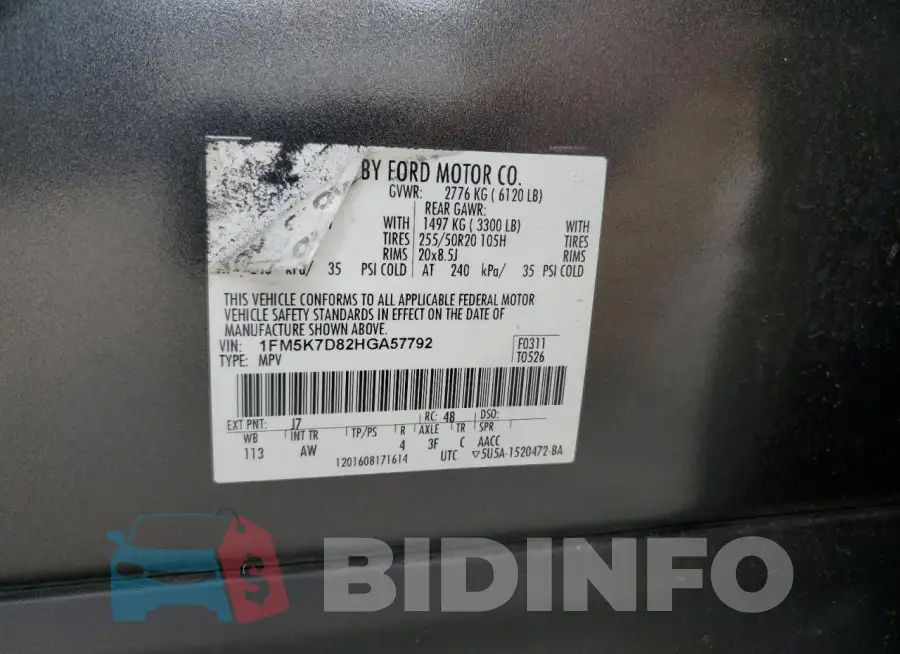 1FM5K7D82HGA57792 Photo# 12