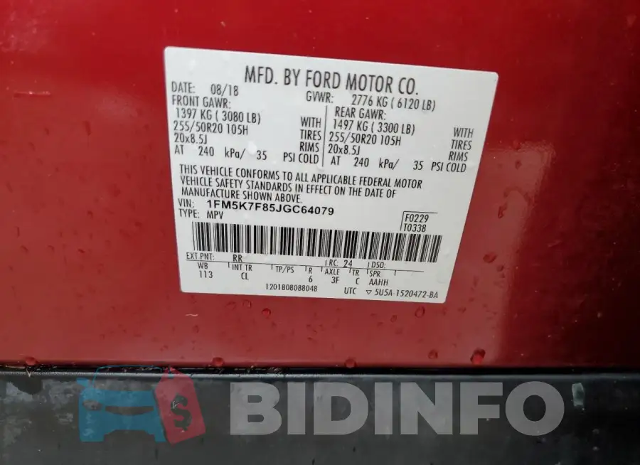 1FM5K7F85JGC64079 Photo# 14