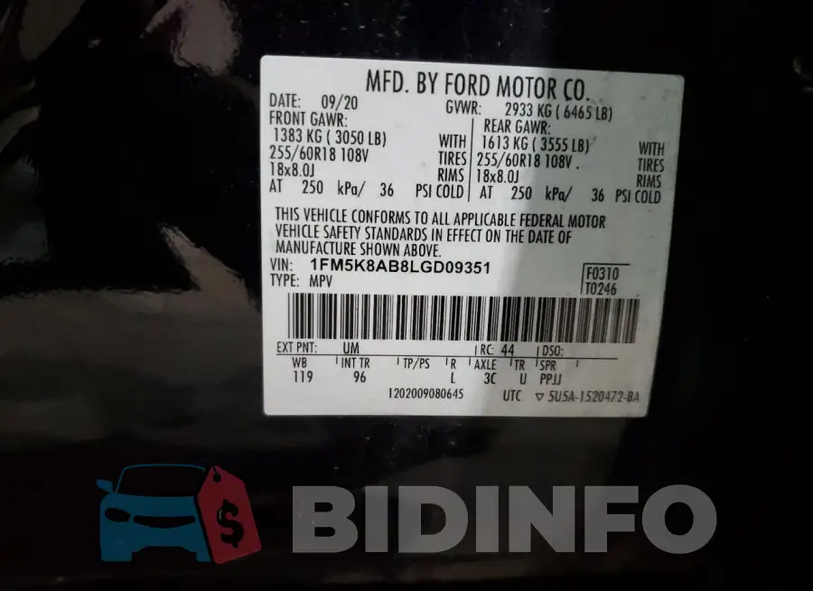 1FM5K8AB8LGD09351 Photo# 14