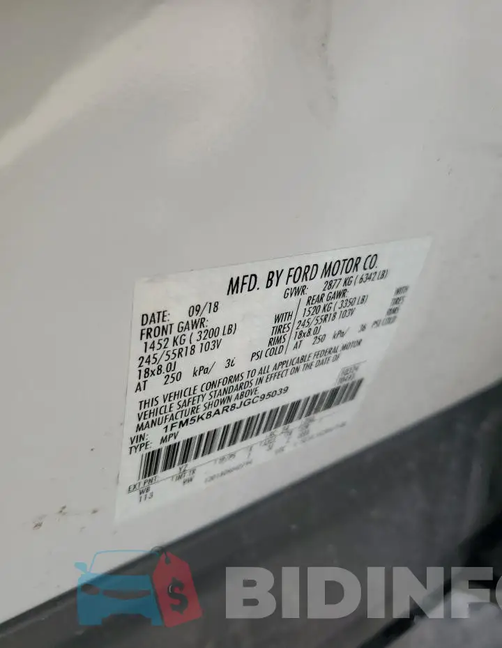 1FM5K8AR8JGC95039 Photo# 14