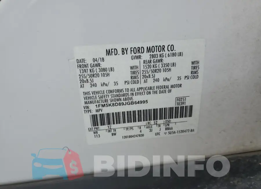 1FM5K8D89JGB64995 Photo# 12