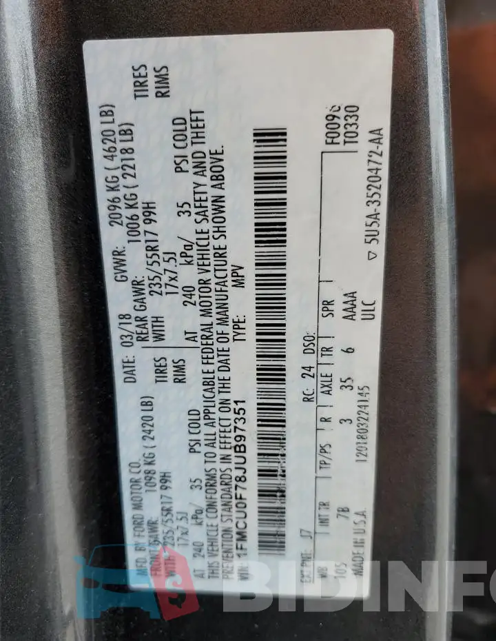 1FMCU0F78JUB97351 Photo# 13