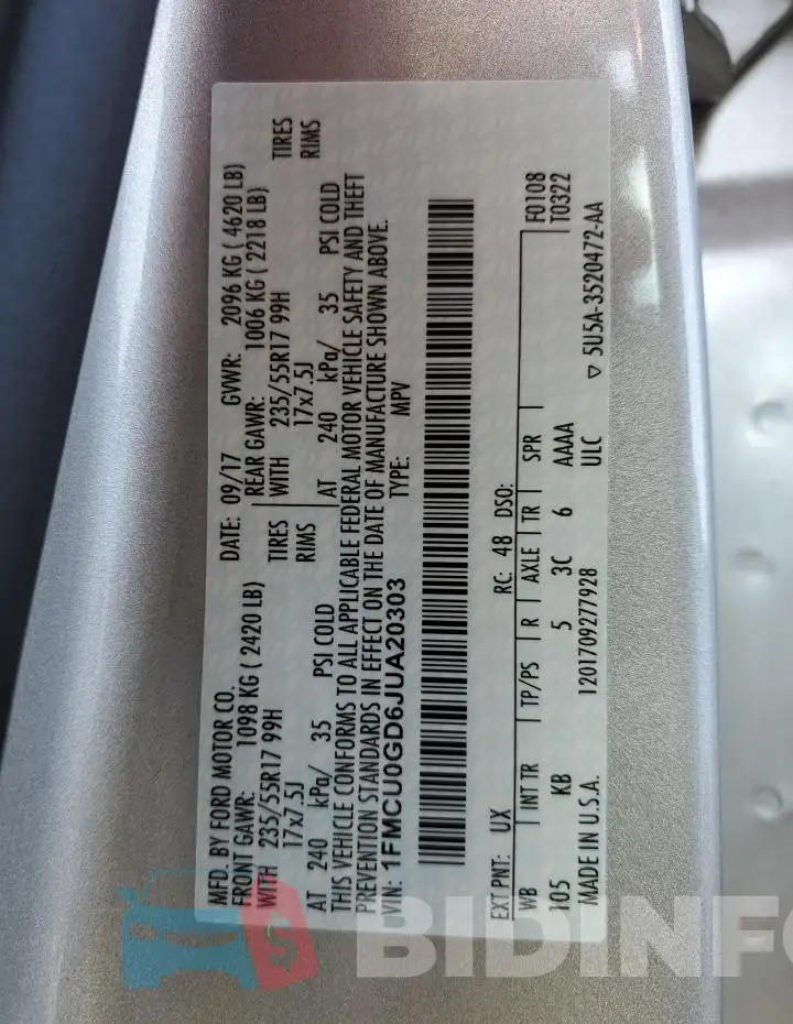 1FMCU0GD6JUA20303 Photo# 12