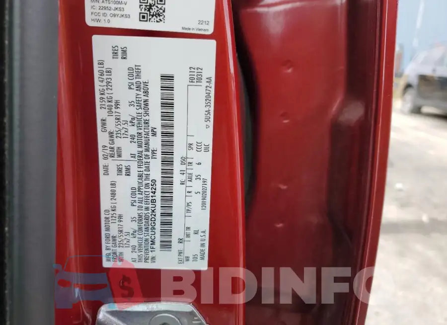 1FMCU9GD2KUB14250 Photo# 12