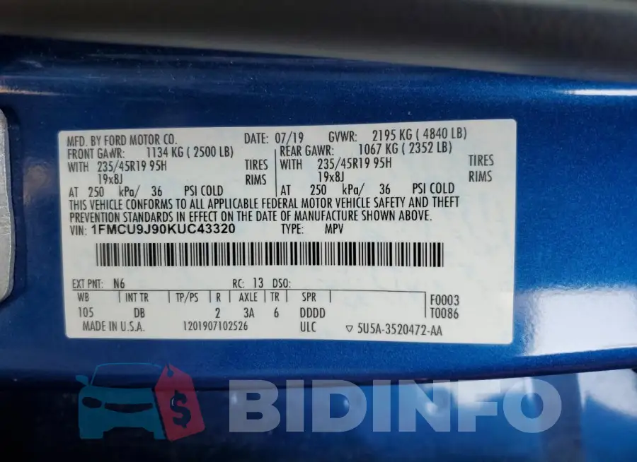 1FMCU9J90KUC43320 Photo# 13