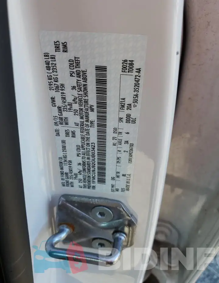 1FMCU9J92GUB03423 Photo# 13