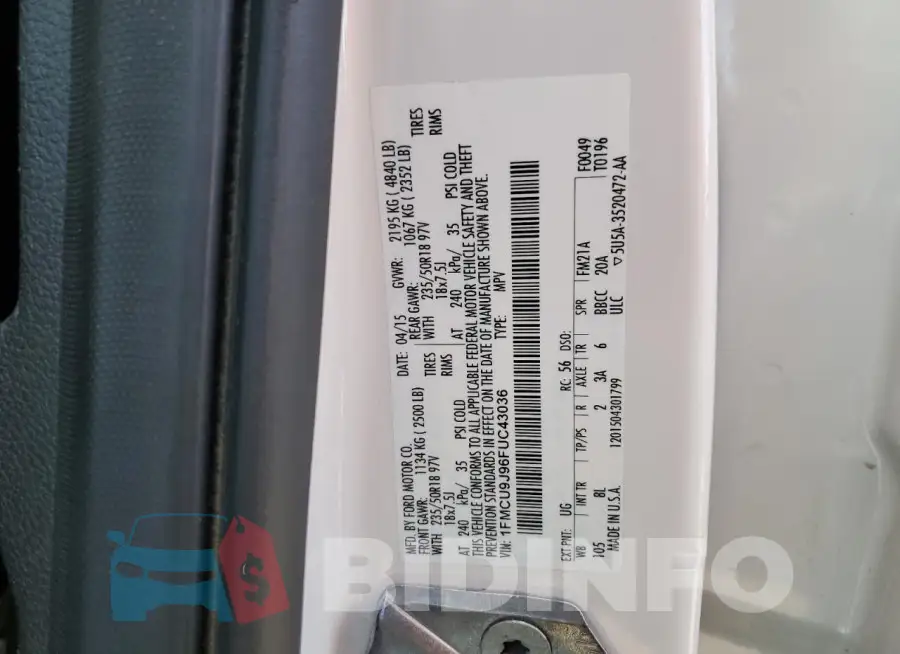 1FMCU9J96FUC43036 Photo# 12