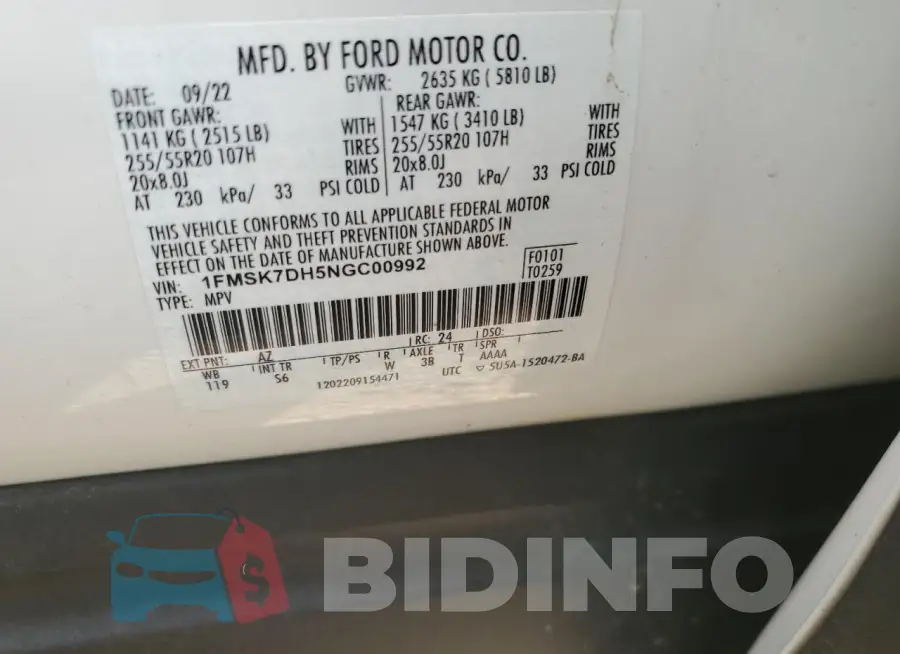1FMSK7DH5NGC00992 Photo# 13