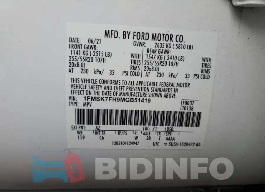 1FMSK7FH9MGB51419 Photo# 14