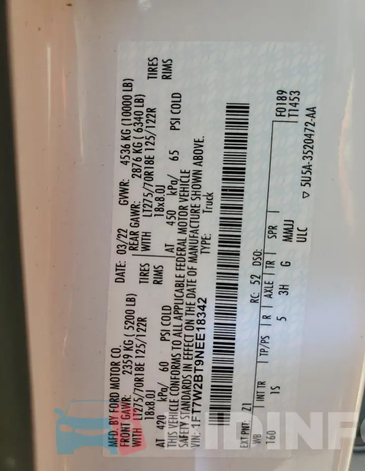 1FT7W2BT9NEE18342 Photo# 12