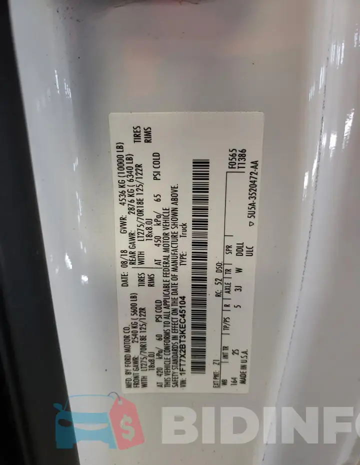 1FT7X2BT3KEC45104 Photo# 12