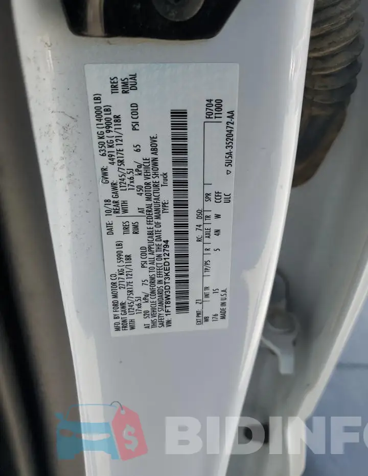1FT8W3DT3KED12794 Photo# 12