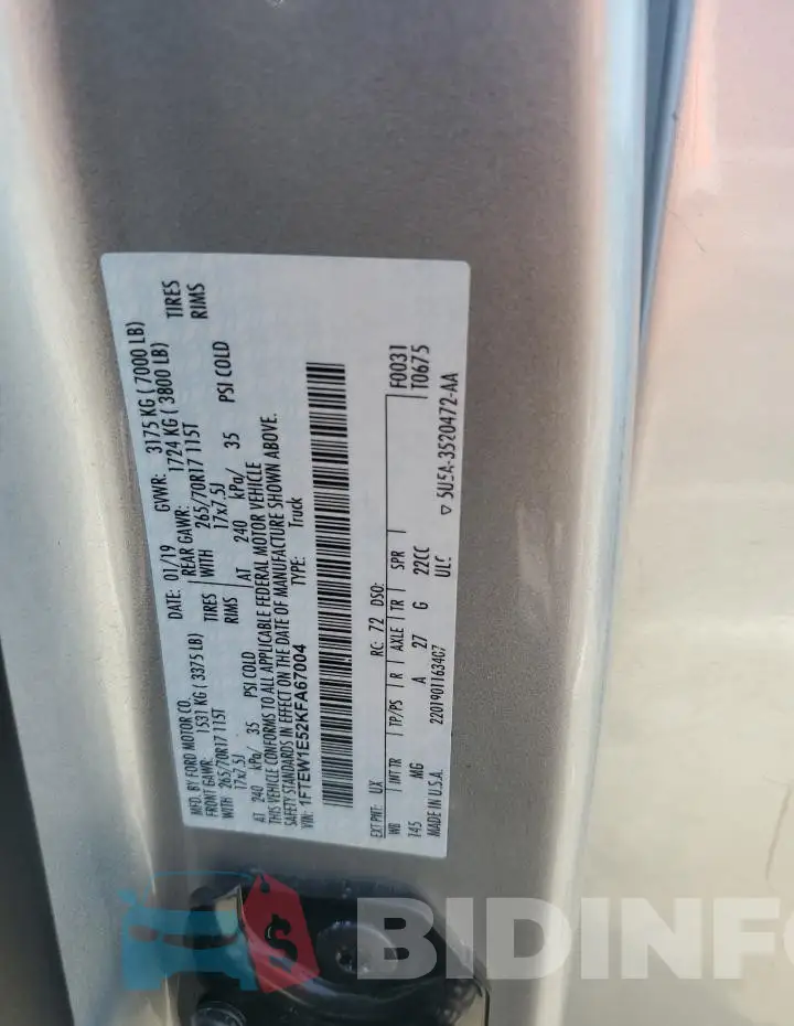 1FTEW1E52KFA67004 Photo# 12