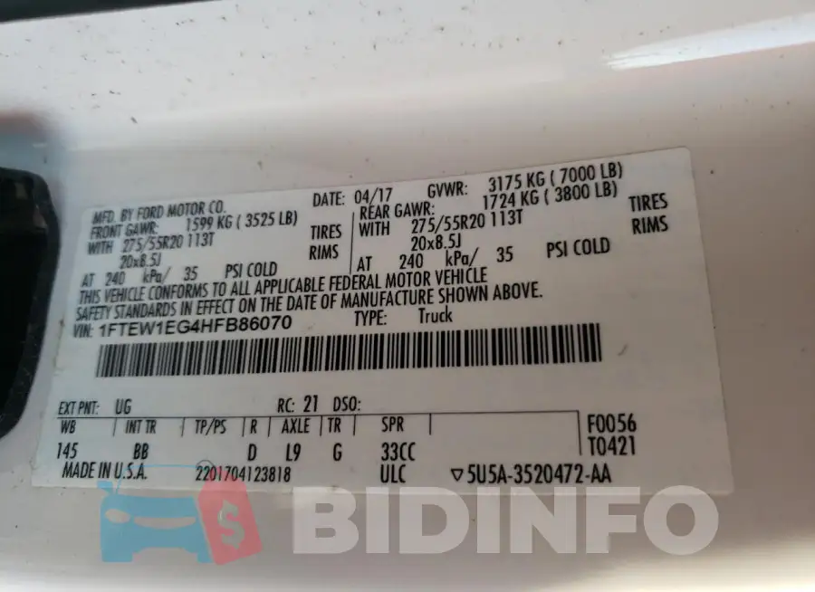 1FTEW1EG4HFB86070 Photo# 12
