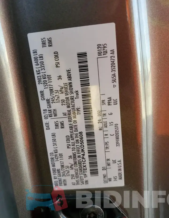 1FTEX1CP4JKD50608 Photo# 13