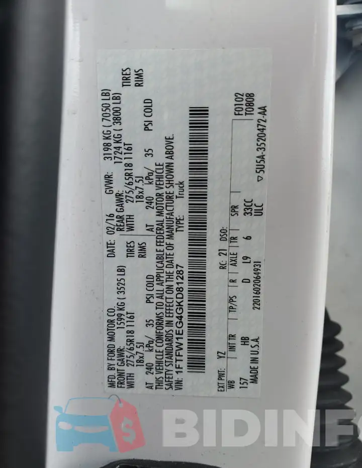 1FTFW1EG4GKD81287 Photo# 13