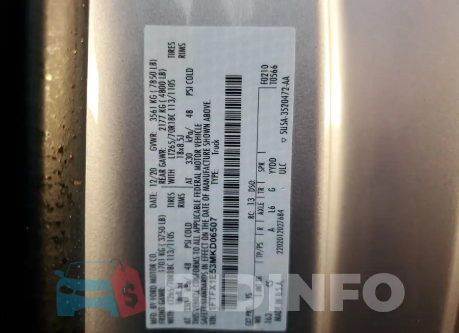 1FTFX1E53MKD06507 Photo# 13