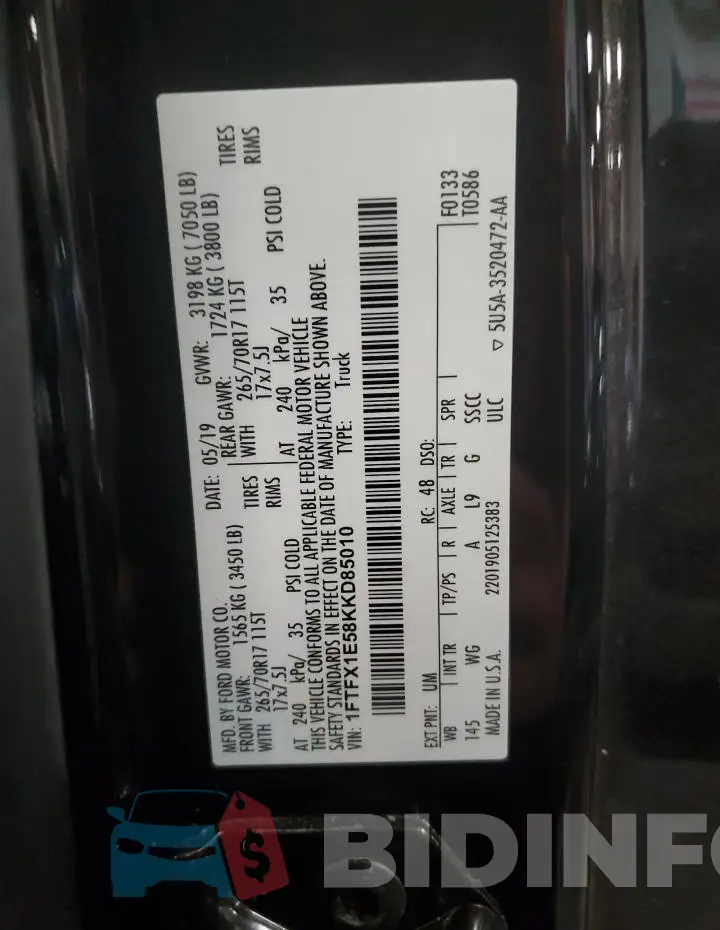 1FTFX1E58KKD85010 Photo# 12