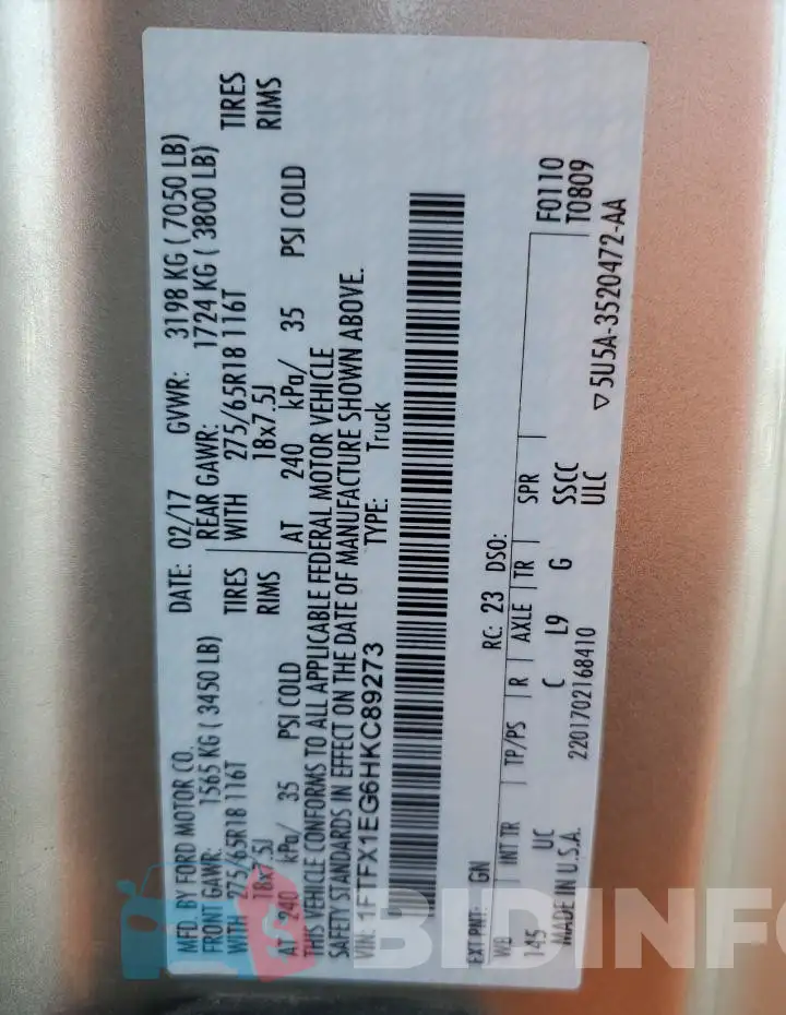 1FTFX1EG6HKC89273 Photo# 12