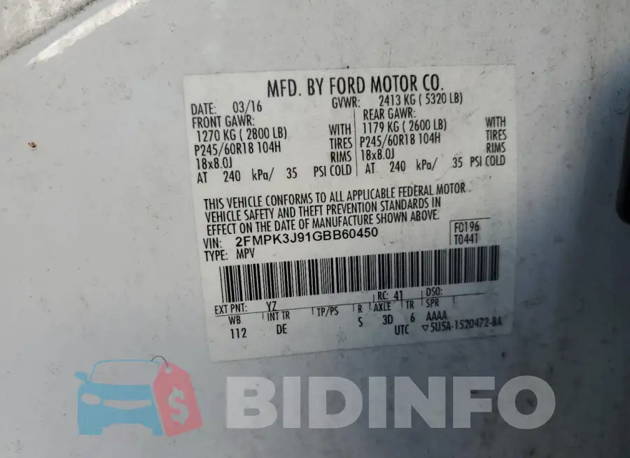 2FMPK3J91GBB60450 Photo# 13