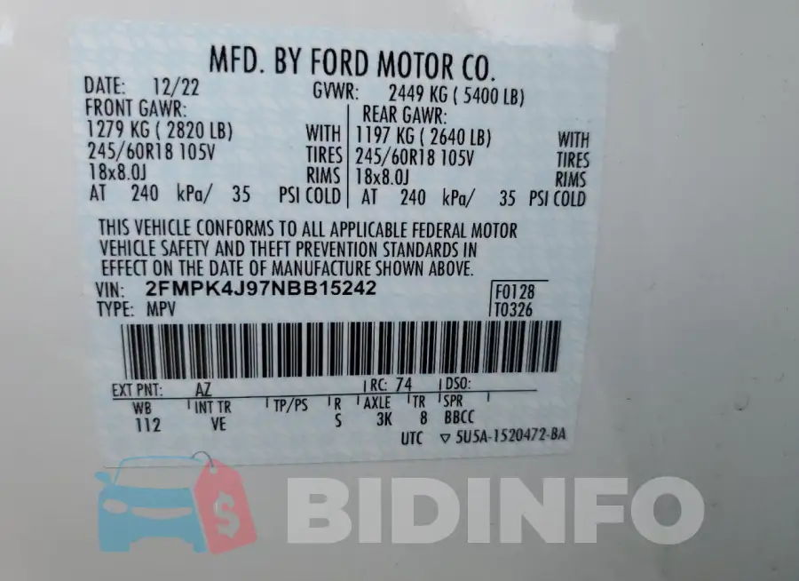 2FMPK4J97NBB15242 Photo# 13