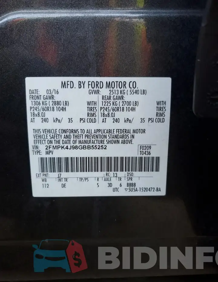 2FMPK4J98GBB55252 Photo# 13