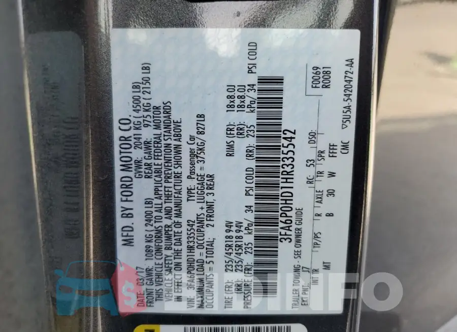3FA6P0HD1HR335542 Photo# 12