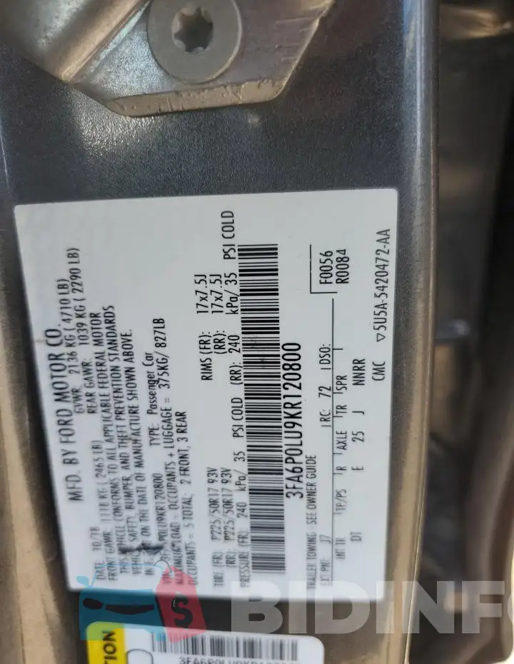3FA6P0LU9KR120800 Photo# 12