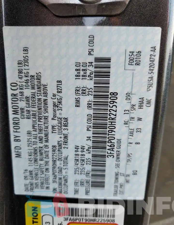 3FA6P0T90HR225908 Photo# 13