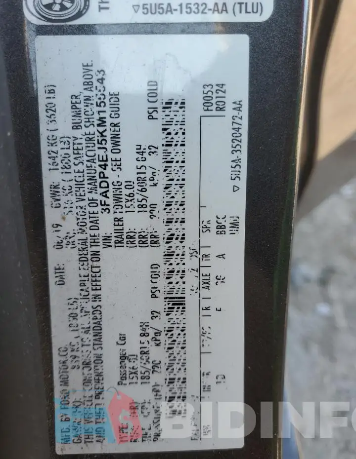 3FADP4EJ5KM155543 Photo# 12