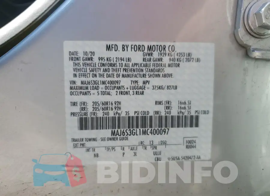 MAJ6S3GL1MC400097 Photo# 13