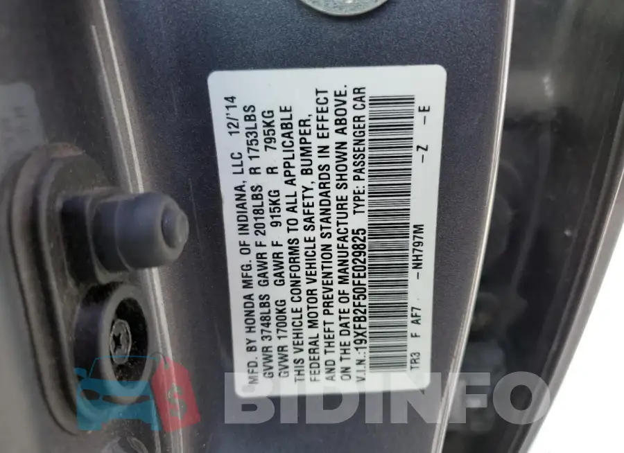 19XFB2F50FE029825 Photo# 13