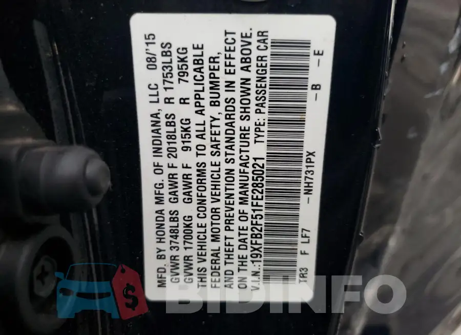 19XFB2F51FE285021 Photo# 12