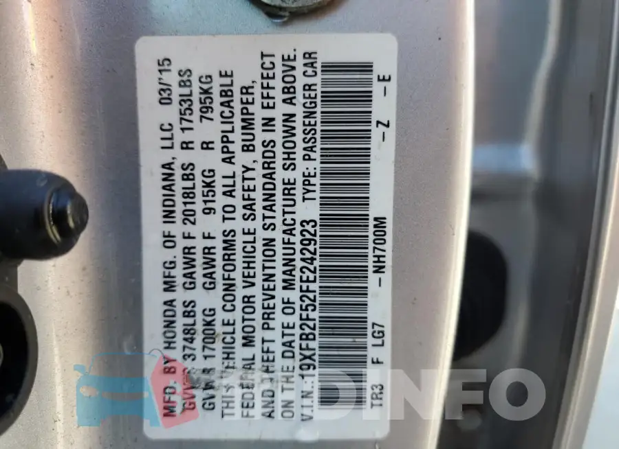 19XFB2F52FE242923 Photo# 13