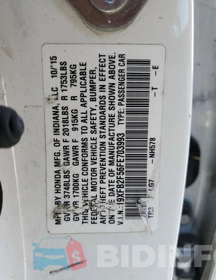 19XFB2F56FE703993 Photo# 12