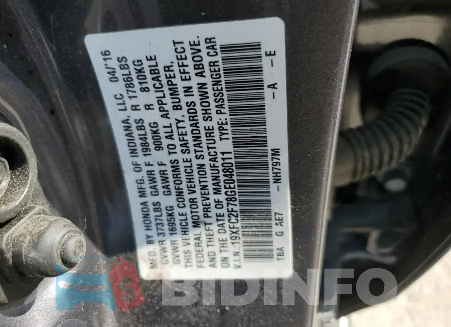 19XFC2F78GE048011 Photo# 12