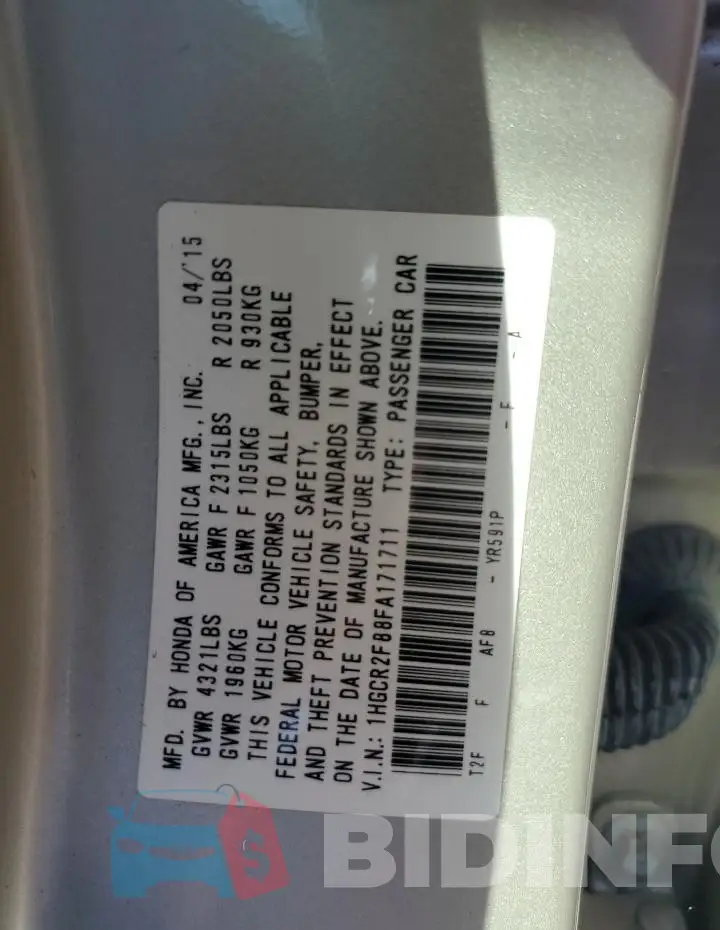 1HGCR2F88FA171711 Photo# 13