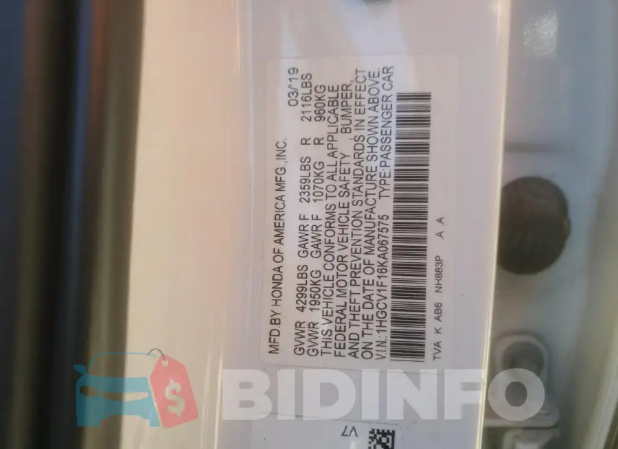 1HGCV1F16KA067575 Photo# 12