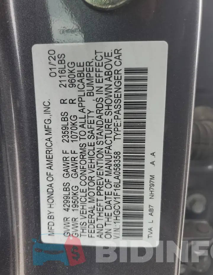 1HGCV1F16LA058358 Photo# 12