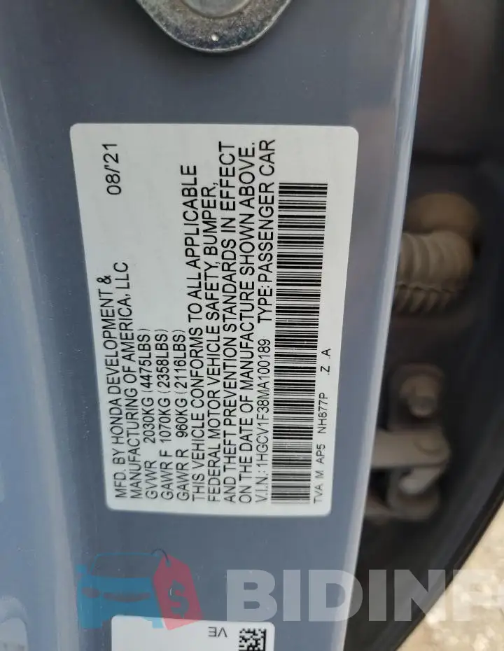 1HGCV1F38MA100189 Photo# 12