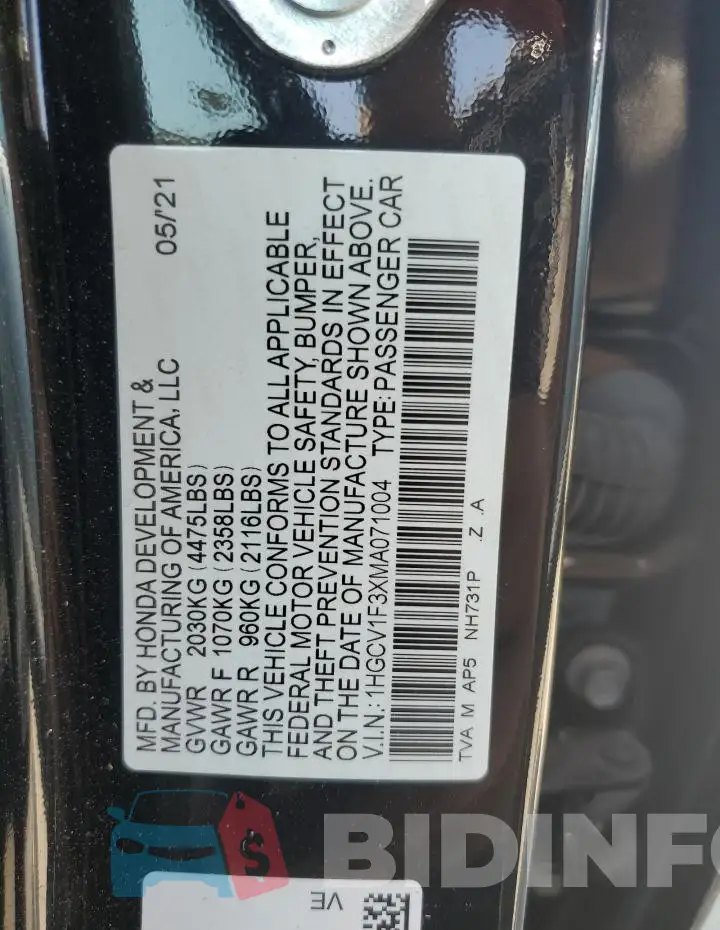1HGCV1F3XMA071004 Photo# 12
